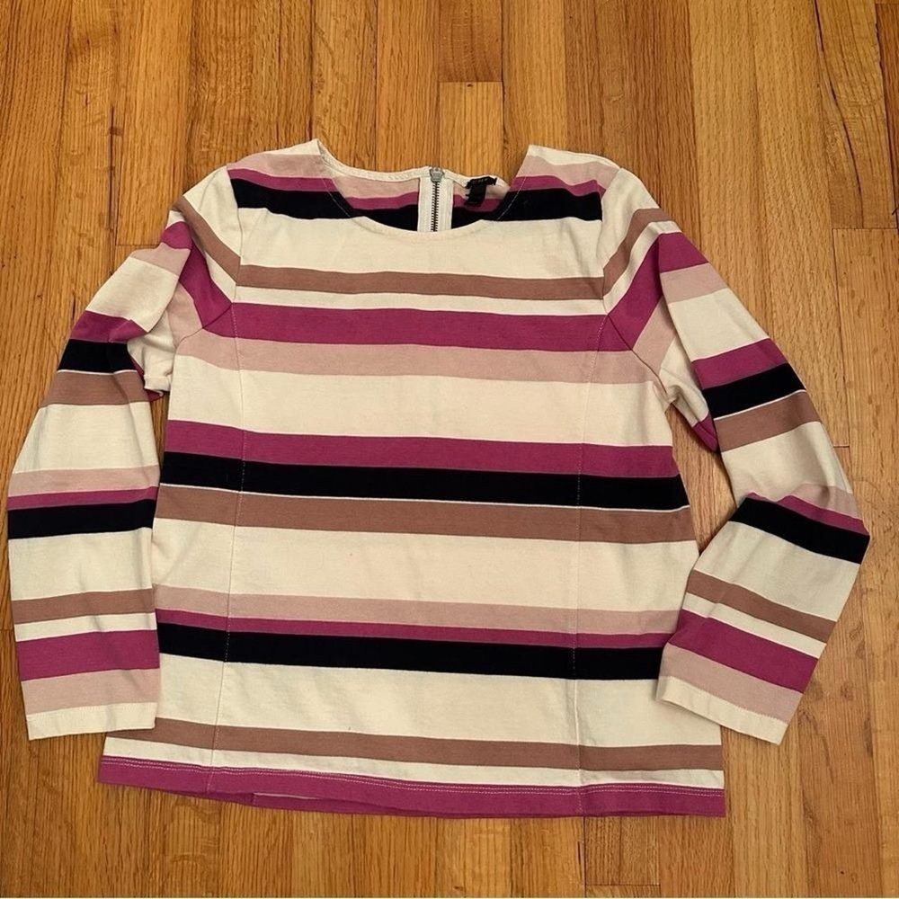J Crew Color Block Long Sleeve Shirt Zipper Back Womens Size L (c5)